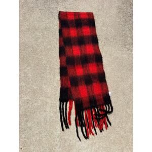 Panache Red Black Plaid Blanket Scarf Oversized Fleece Knit Fringe Dark Academia